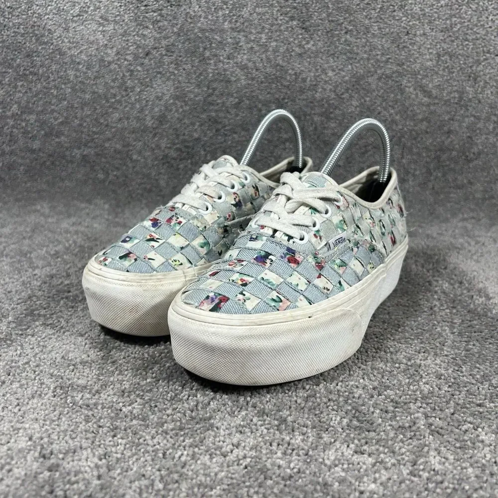 Vans Authentic Woven Stackform Women’s Size 7.5 Floral Denim Platform Shoes Used